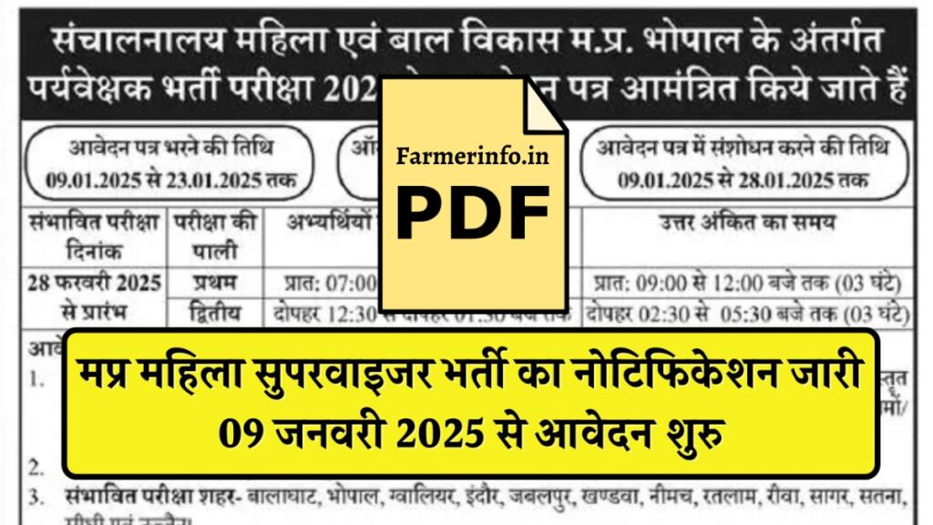 MP Mahila Supervisor Vacancy 2025 : Madhya Pradesh Mahila Supervisor Recruitment Notification Released, See Full Information Here